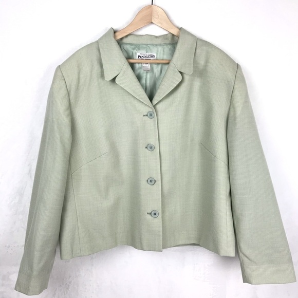 Pendleton 100%Wool Green Gingham Check Blazer - Picture 1 of 16